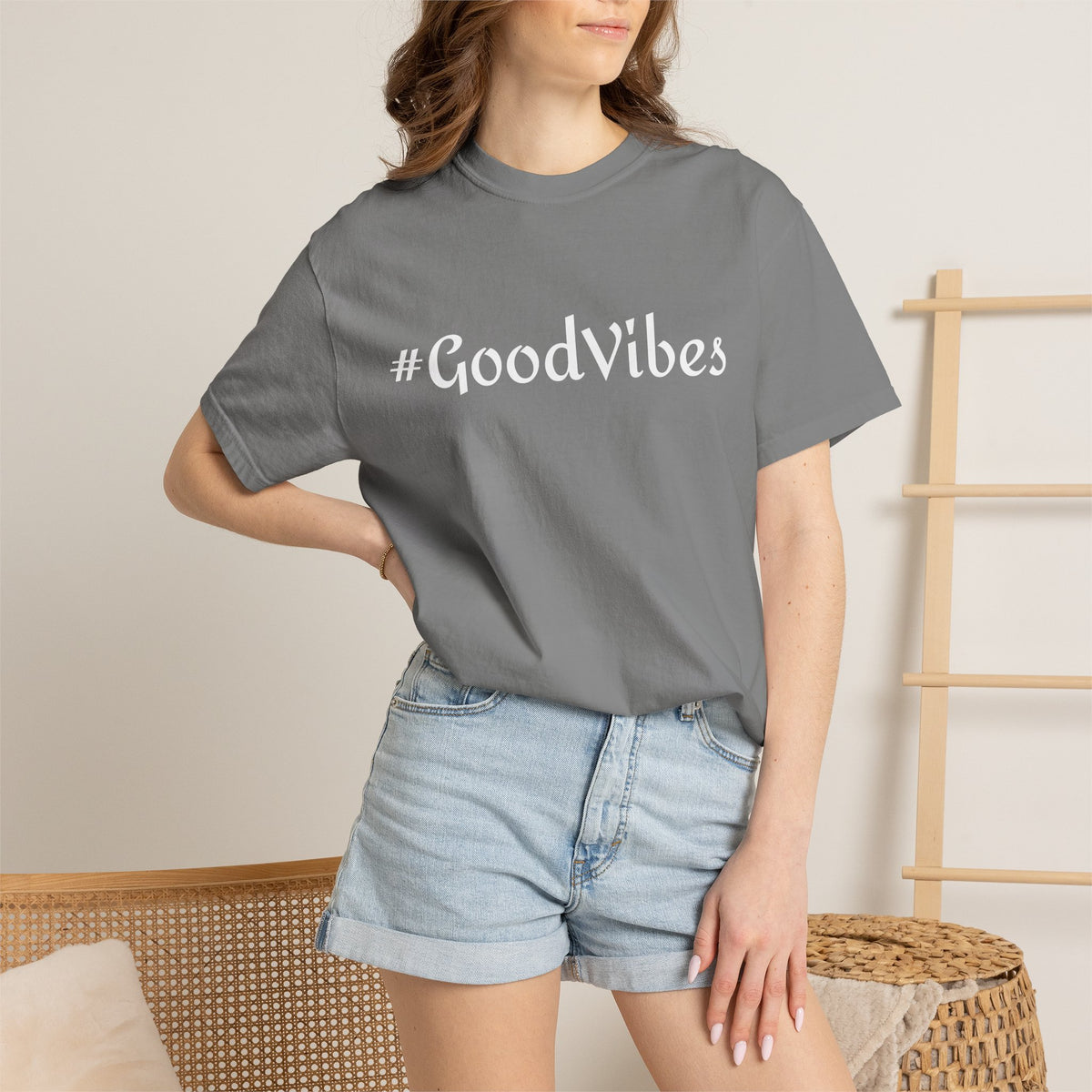 #GoodVibes T-Shirt — Casual Graphic Tee with Hashtag Positive Message