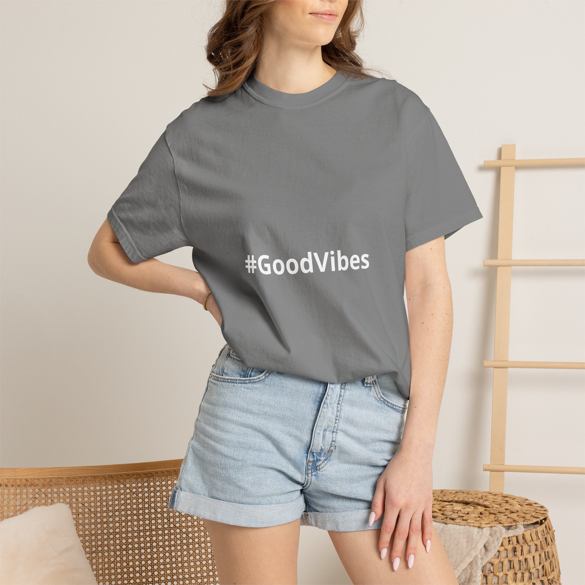 #GoodVibes T-Shirt — Casual Graphic Tee with Hashtag Positive Message