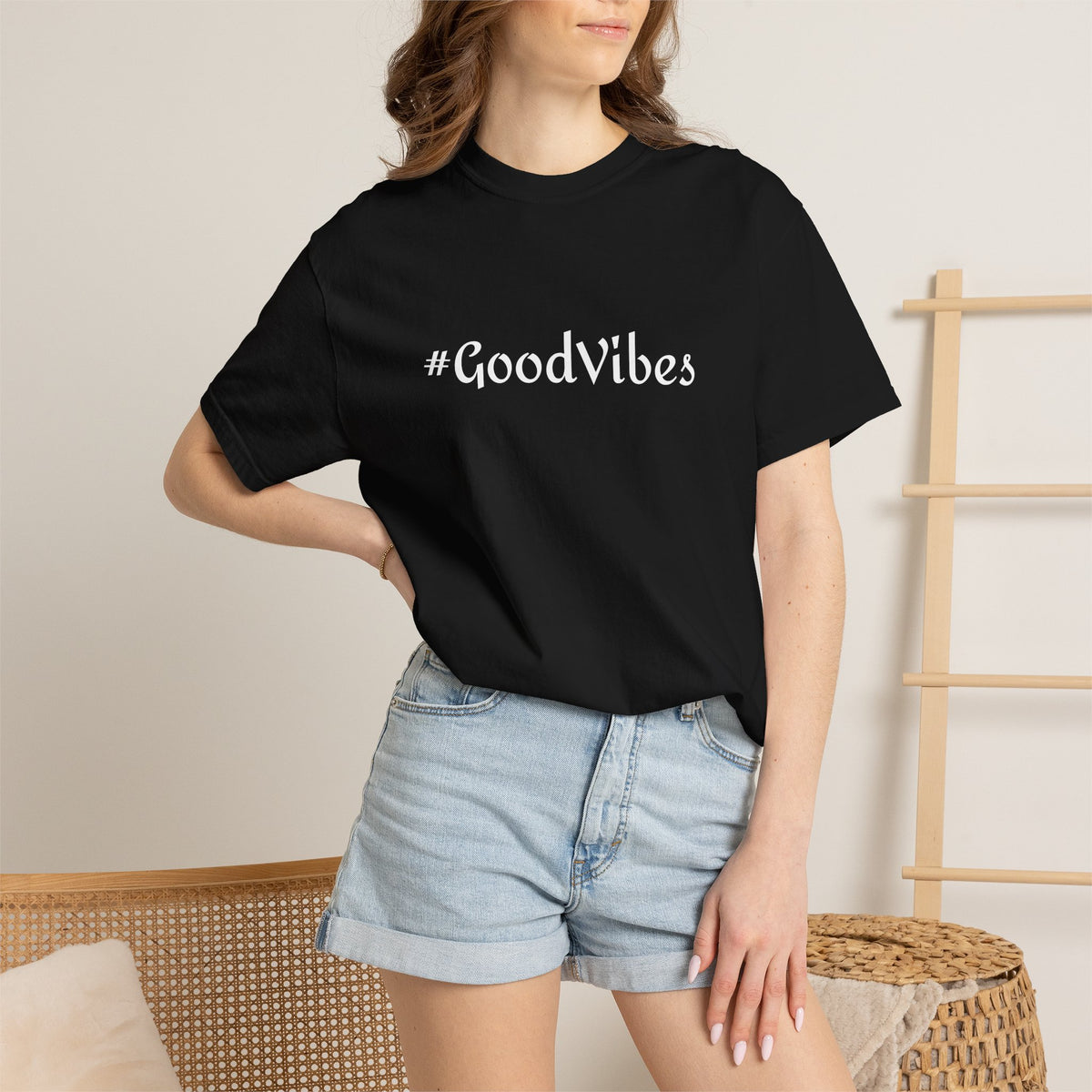 #GoodVibes T-Shirt — Casual Graphic Tee with Hashtag Positive Message