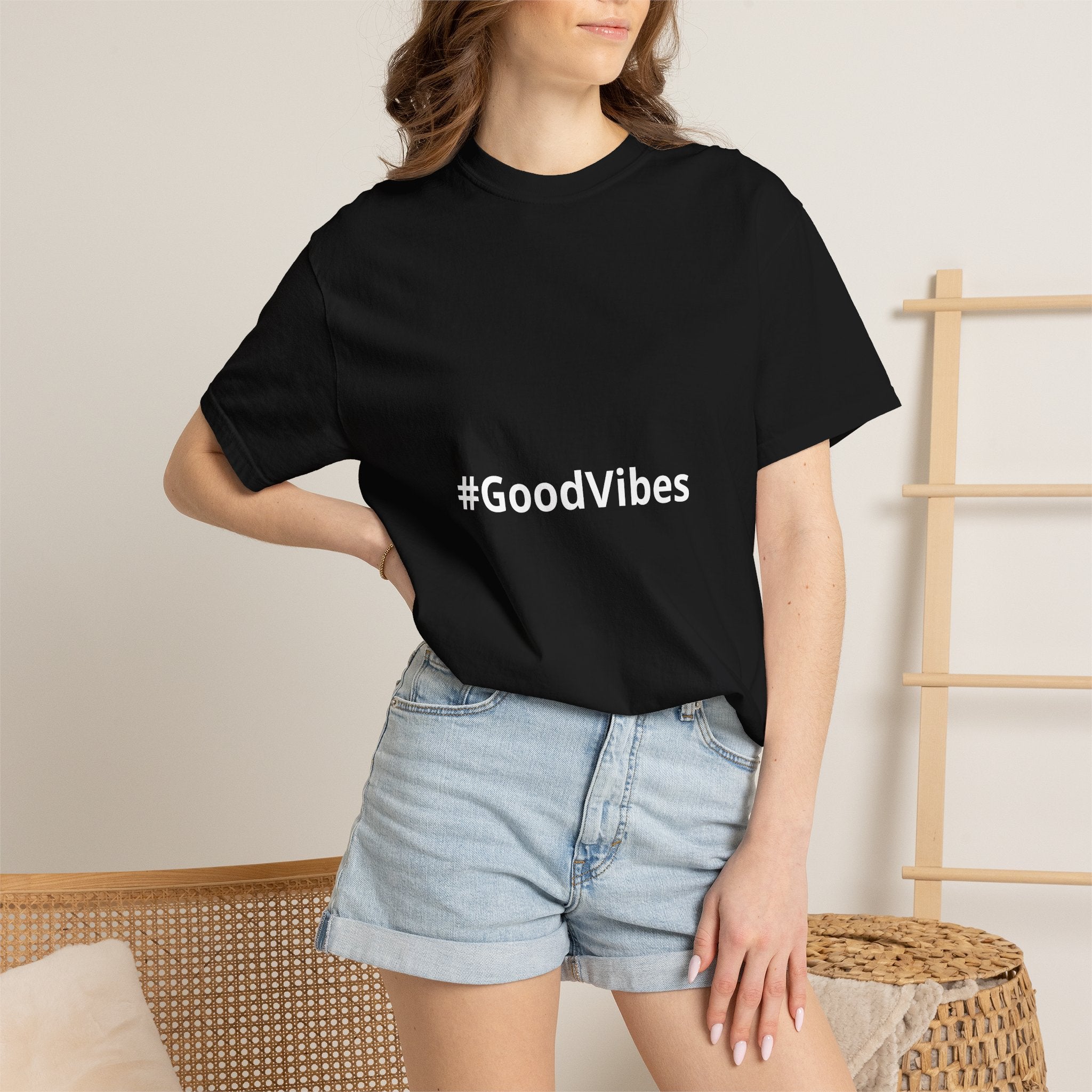 #GoodVibes T-Shirt — Casual Graphic Tee with Hashtag Positive Message